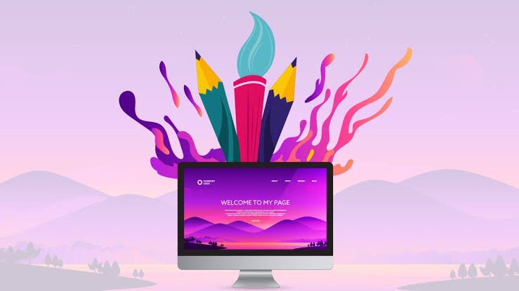 Illustration : un écran d’ordinateur d’où jaillissent pinceaux et crayons colorés, symbolisant la création de sites web sur-mesure
